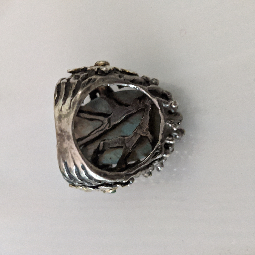 Artisan ring, size 7, silver platted, stone Labradorite, size apx. 3x2 cm - Picture 3 of 9